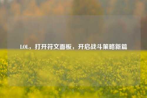 LOL,打开符文面板,开启战斗策略新篇