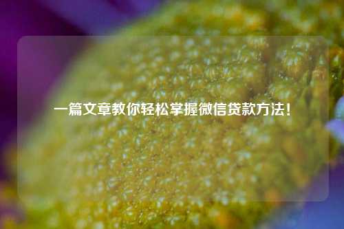 一篇文章教你轻松掌握微信贷款方法!