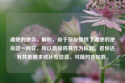 魂使的使命,解析,由于你仅提供了魂使的使命这一内容,所以直接将其作为标题。若你还有其他要求或补充信息,可随时告知我。