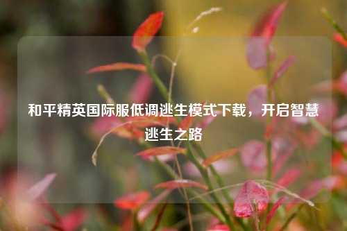 和平精英国际服低调逃生模式下载,开启智慧逃生之路