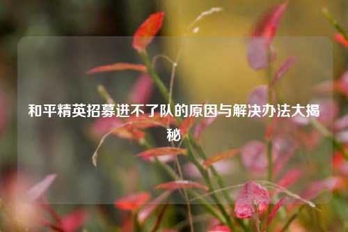 和平精英招募进不了队的原因与解决办法大揭秘