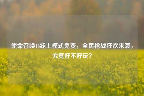 使命召唤16线上模式免费,全民枪战狂欢来袭,究竟好不好玩?